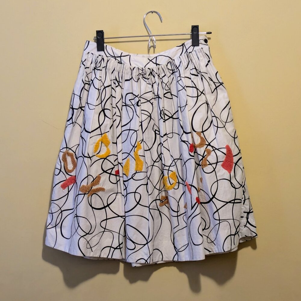 Maeve Anthropologie Pleated Full Skirt with Artistic Design | size 0